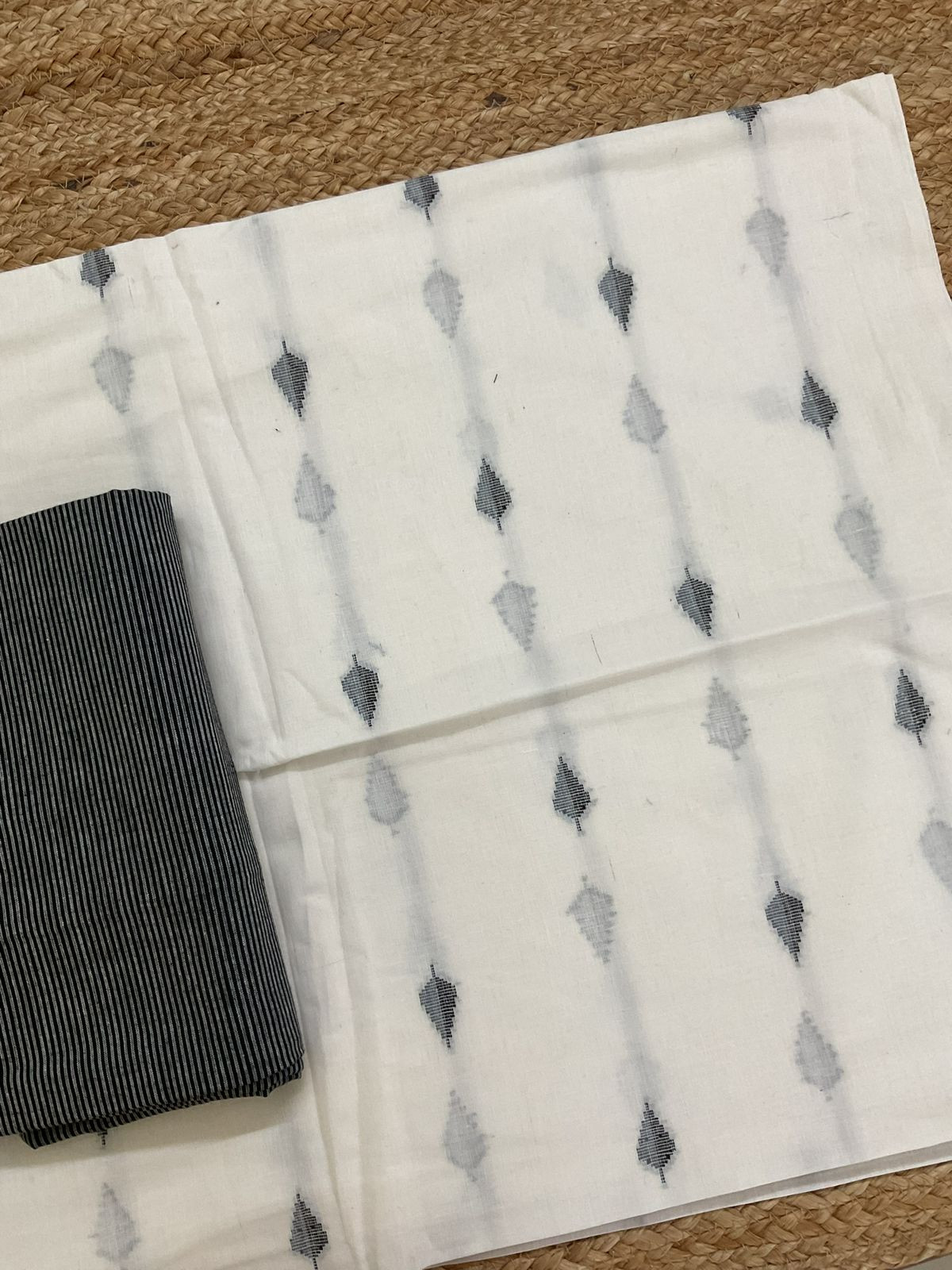 Pure Handloom Cotton Self Weaved Suit - White