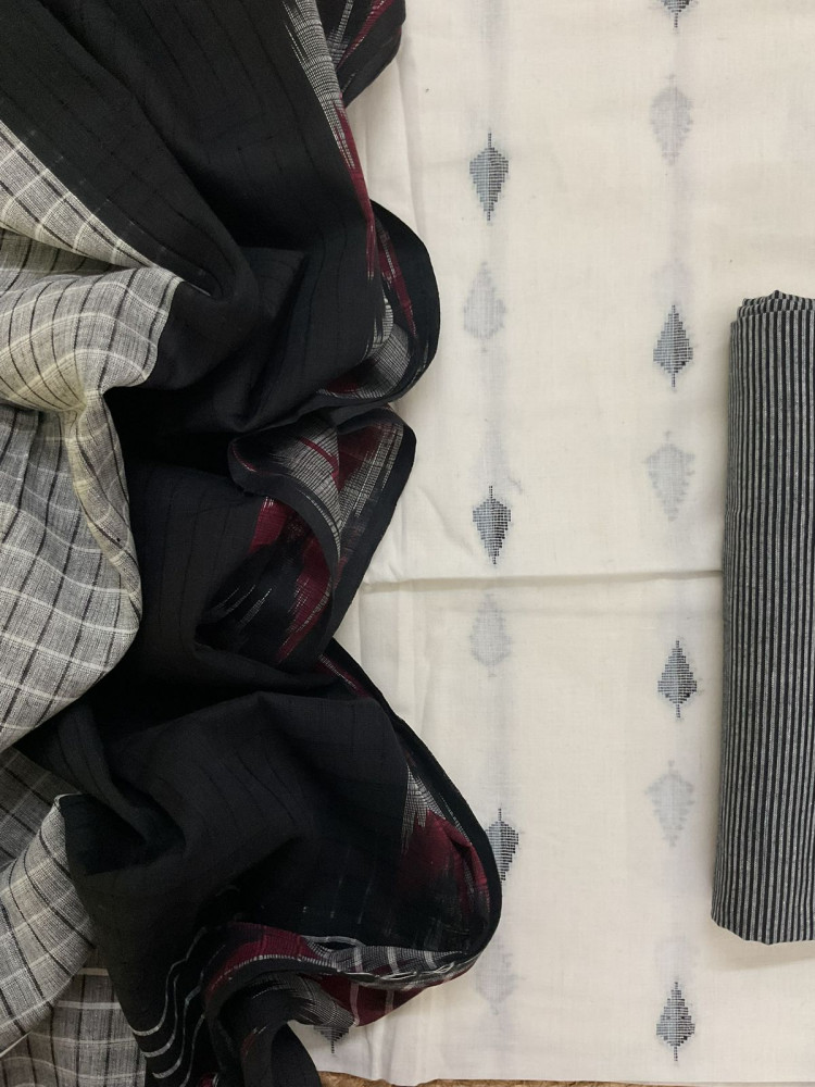 Image of Pure Handloom Cotton Self Weaved Suit - White