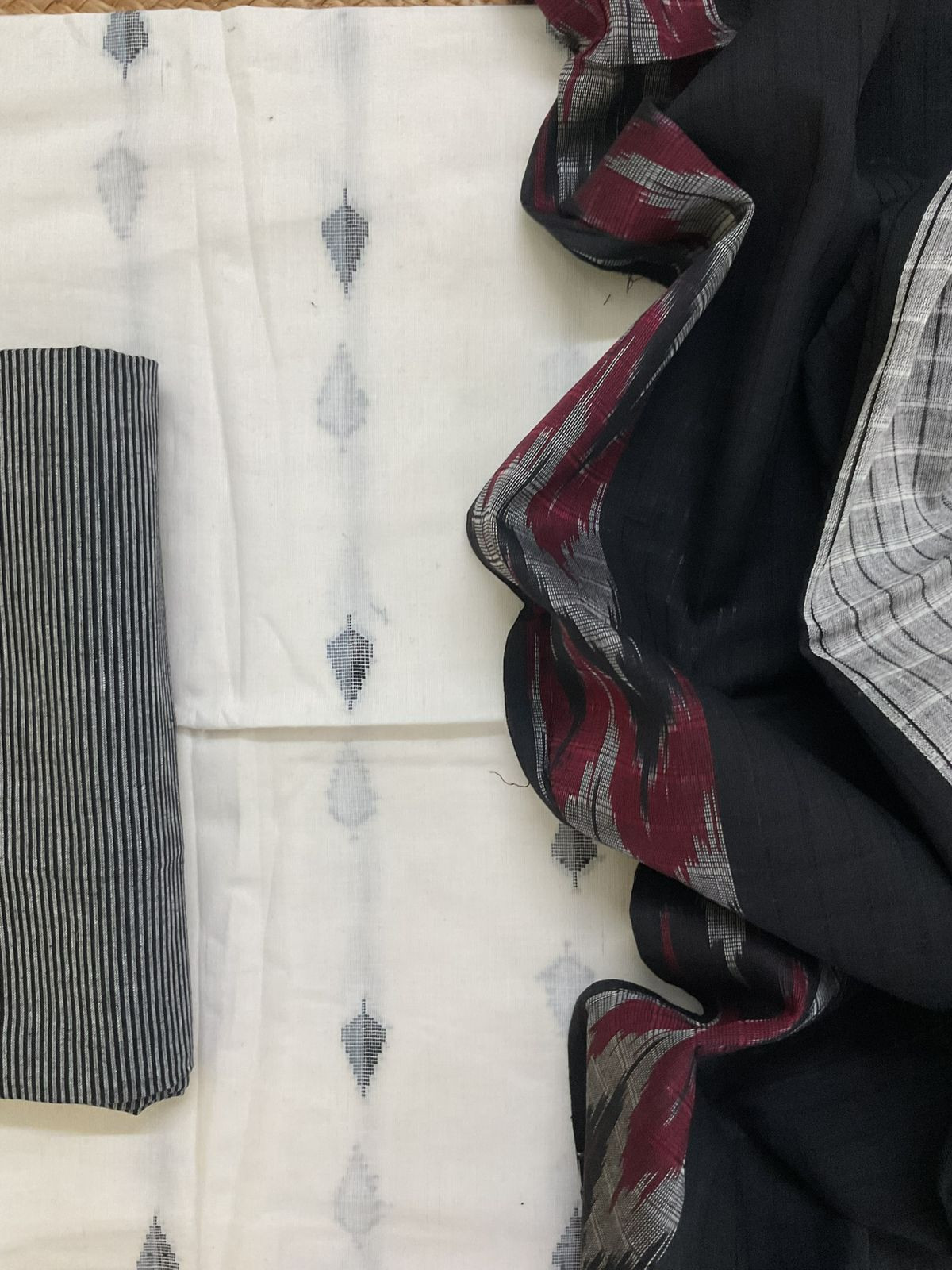 Pure Handloom Cotton Self Weaved Suit - White