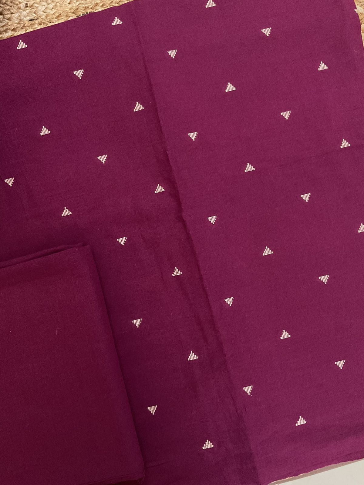 Pure Handloom Cotton Self Weaved Suit - Wine