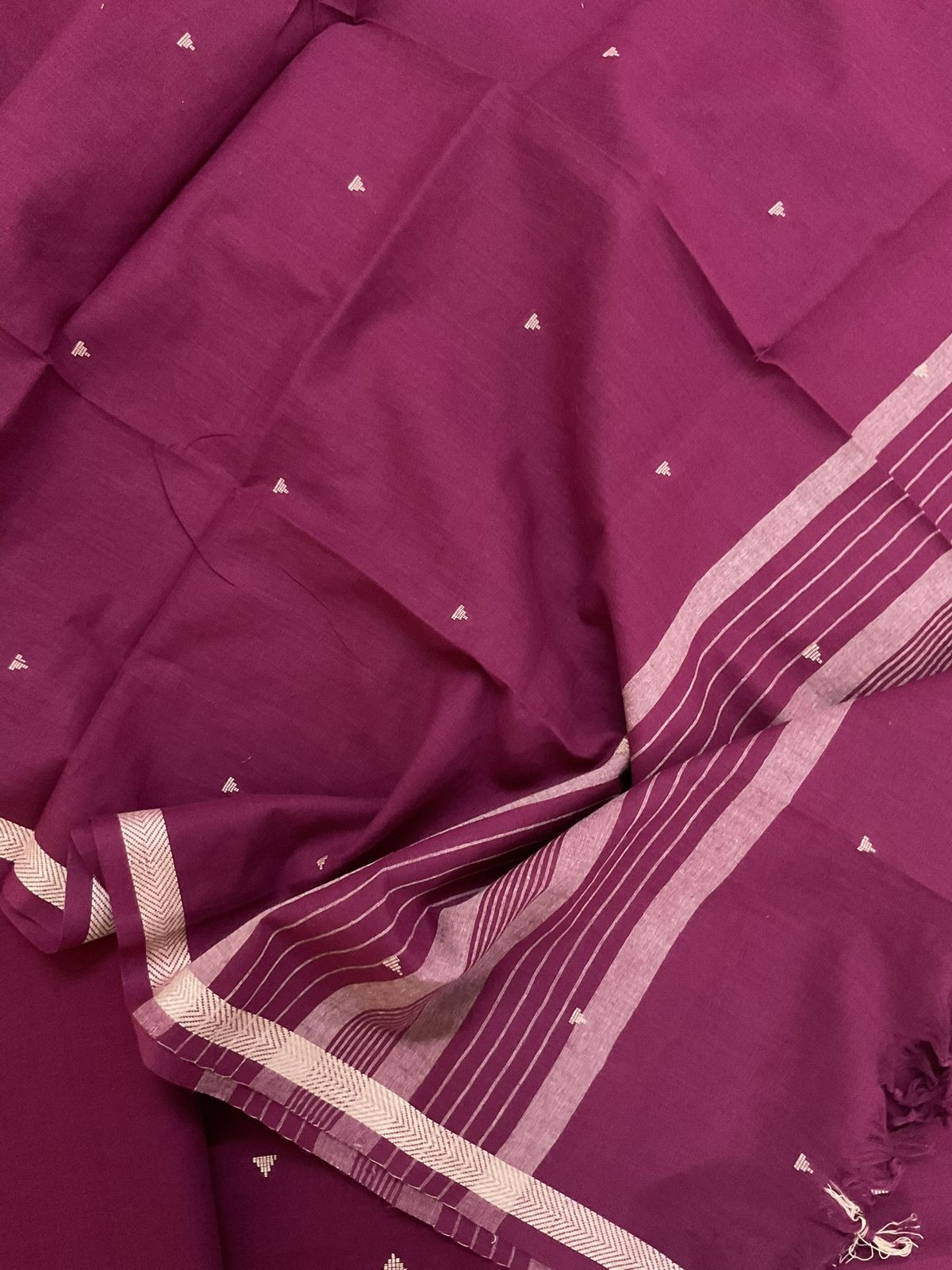 Pure Handloom Cotton Self Weaved Suit - Wine
