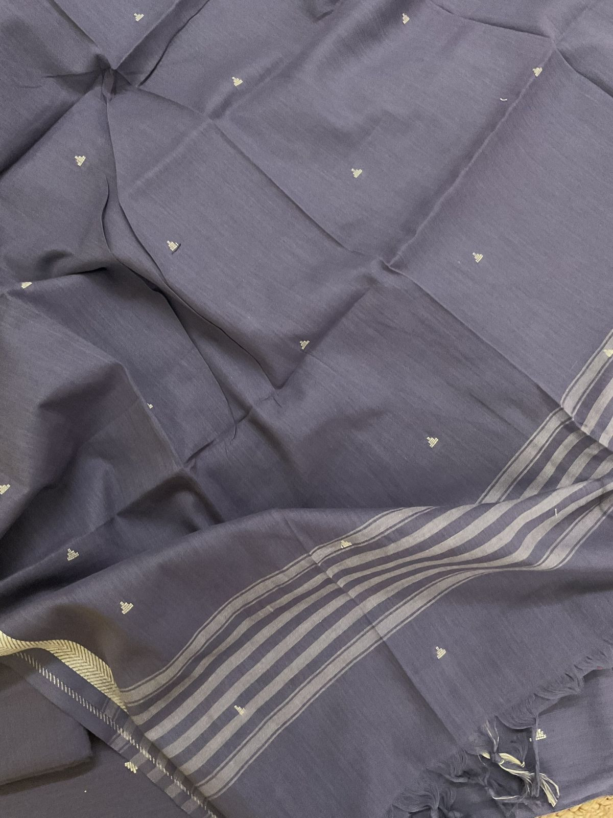 Pure Handloom Cotton Self Weaved Suit - Lilac Grey