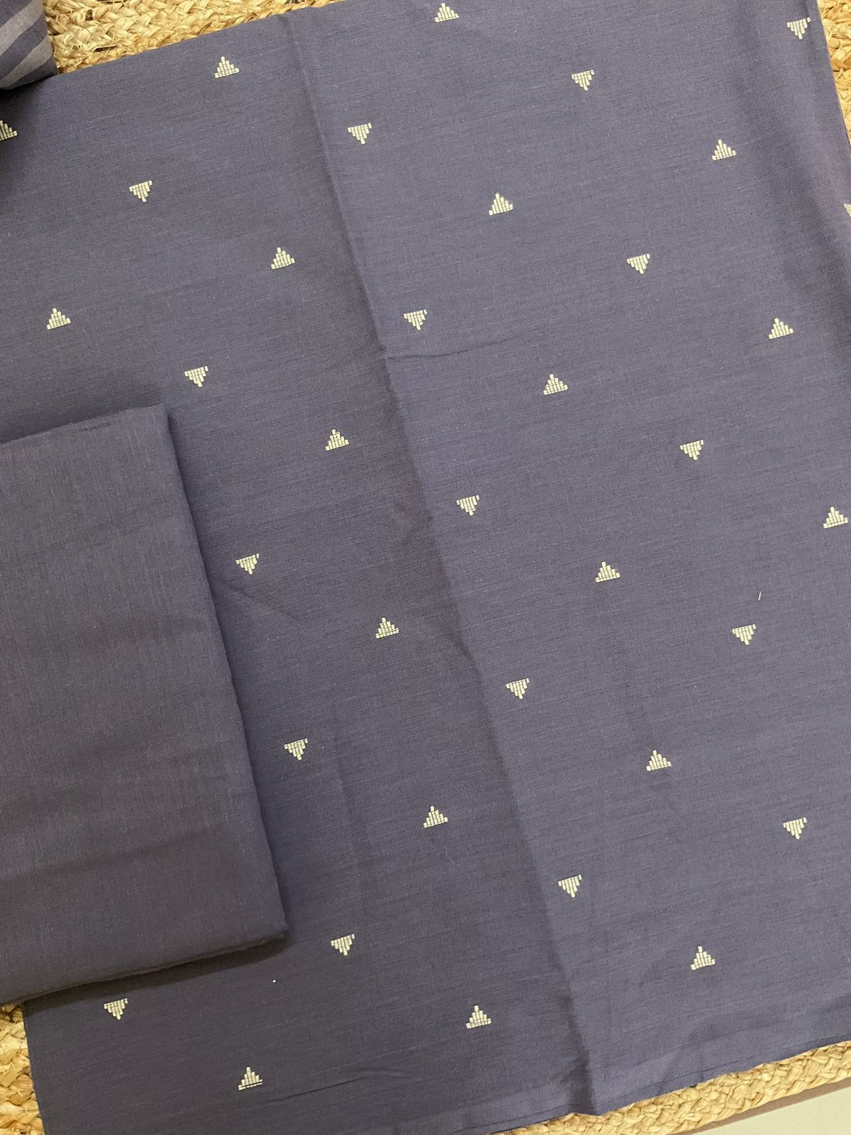 Pure Handloom Cotton Self Weaved Suit - Lilac Grey