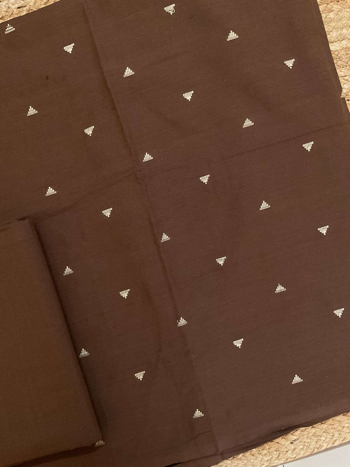 Pure Handloom Cotton Self Weaved Suit - Brown