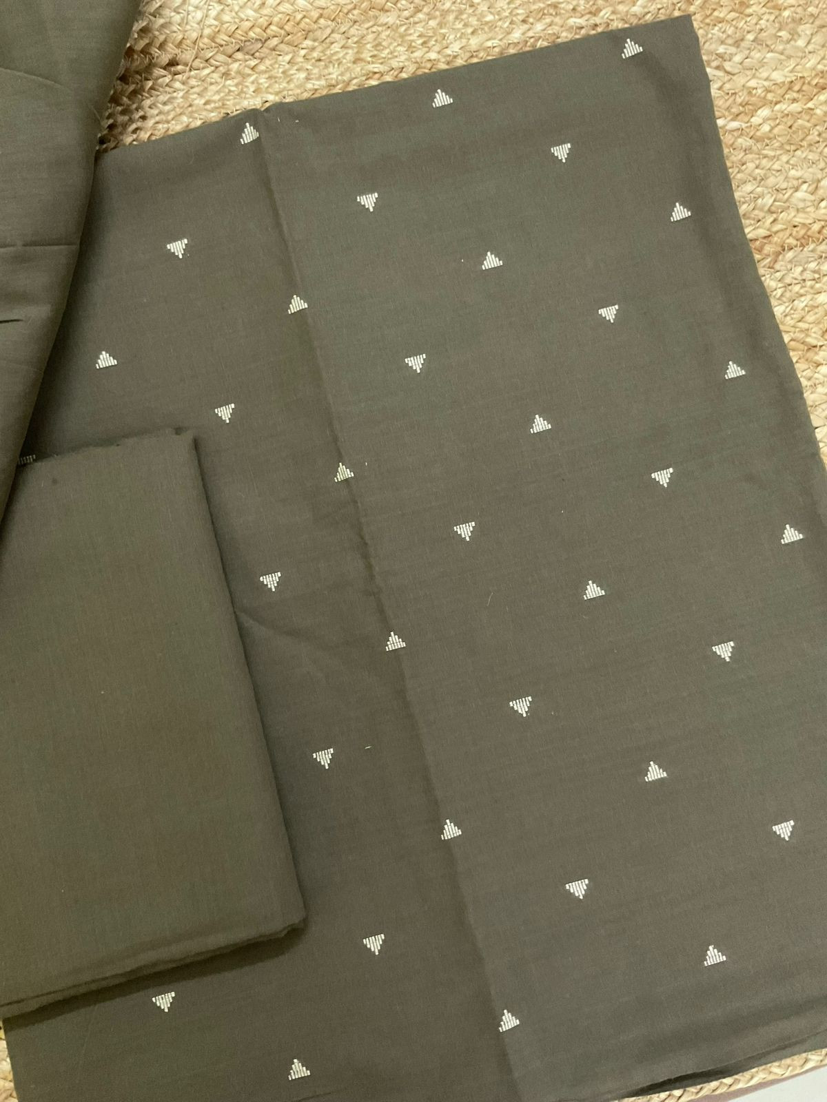 Pure Handloom Cotton Self Weaved Suit - Green