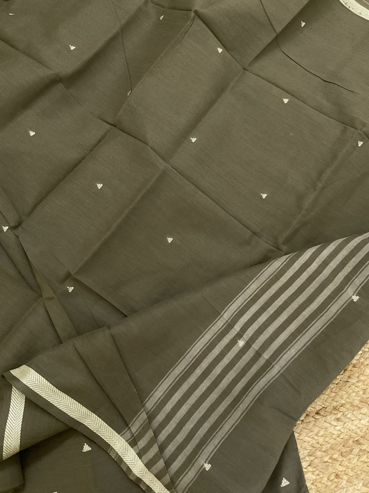 Pure Handloom Cotton Self Weaved Suit - Green