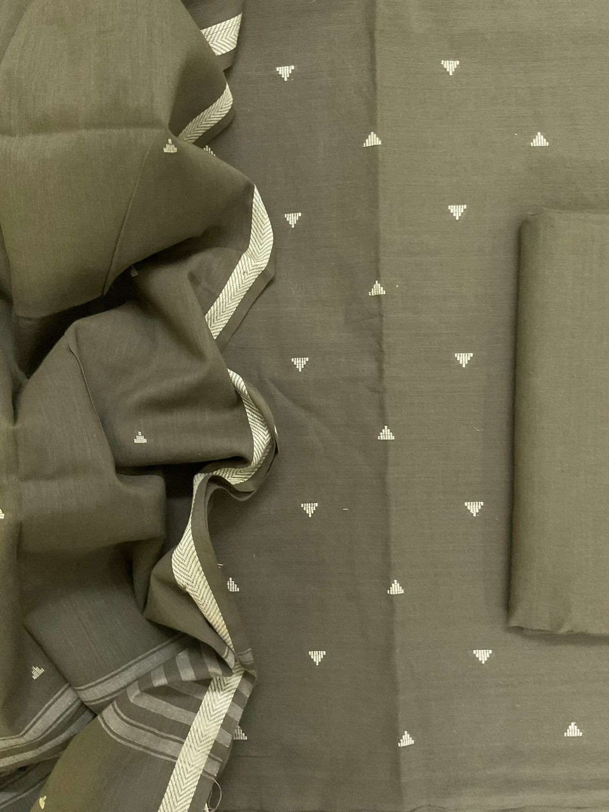 Pure Handloom Cotton Self Weaved Suit - Green