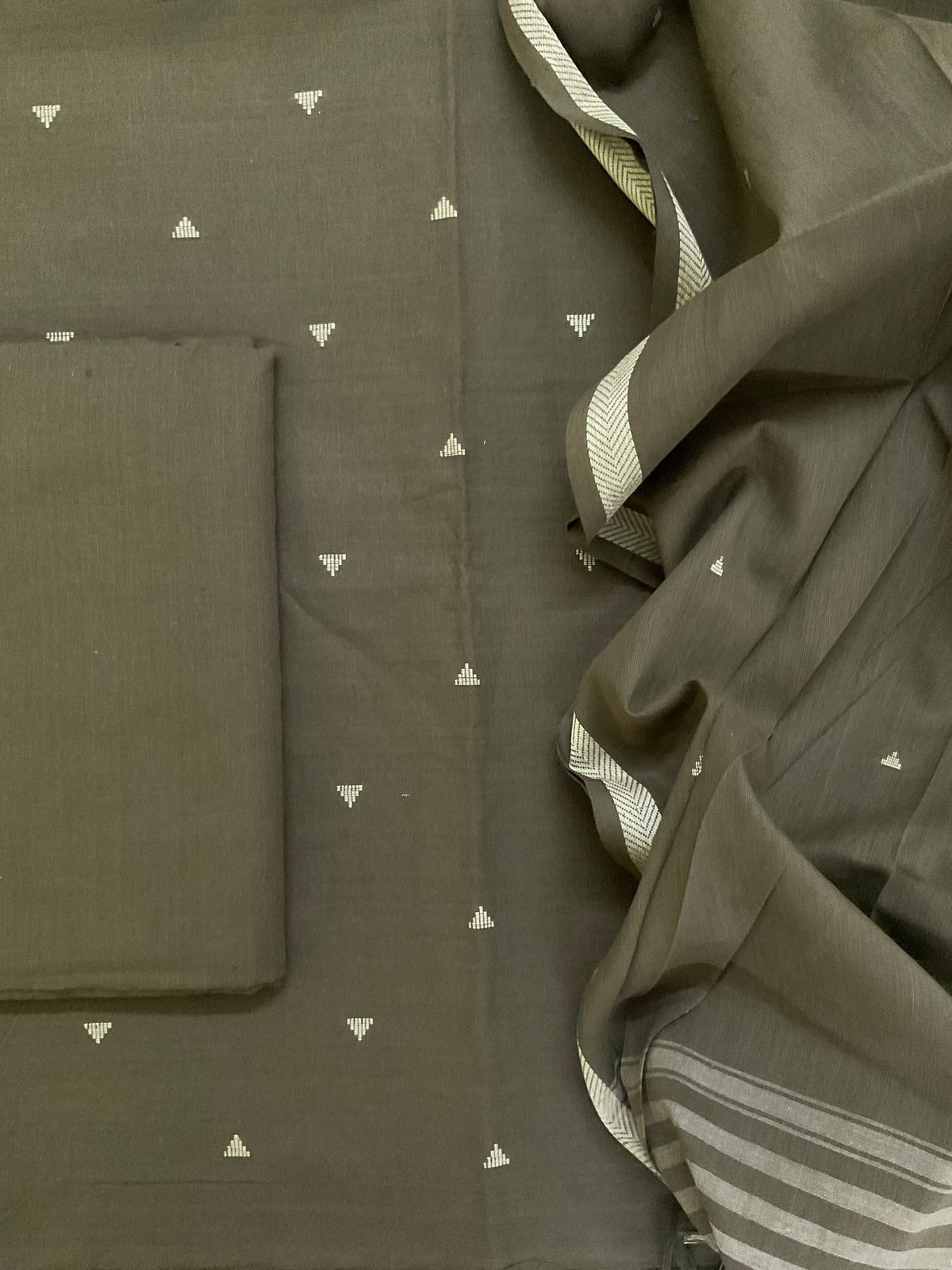 Pure Handloom Cotton Self Weaved Suit - Green