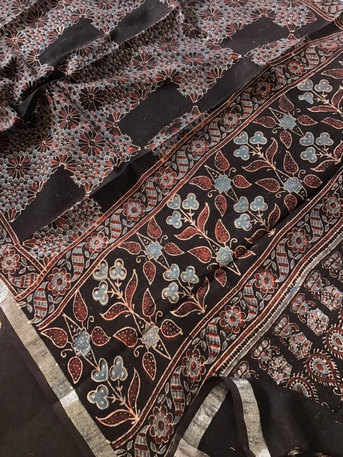 Pure Linen Jute Cotton Silk Ajrakh Printed Suit - Black