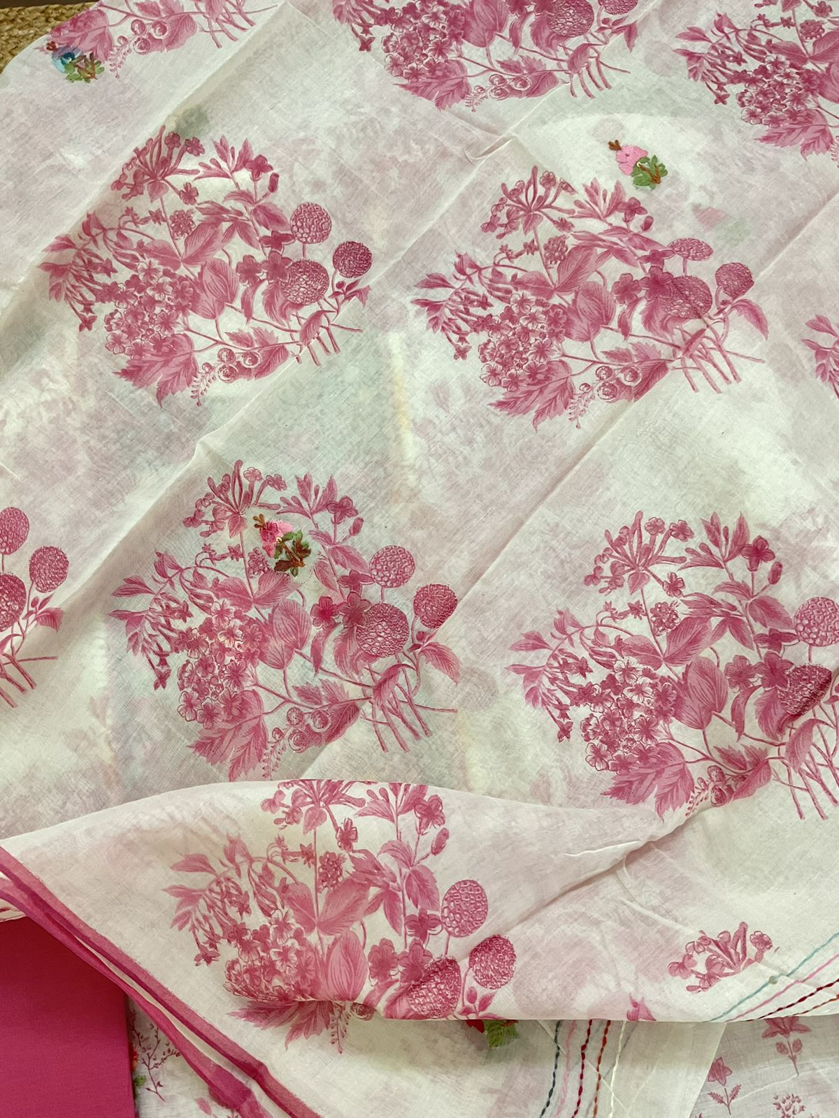 Pure Chanderi Printed Embroidered Suit - Off White