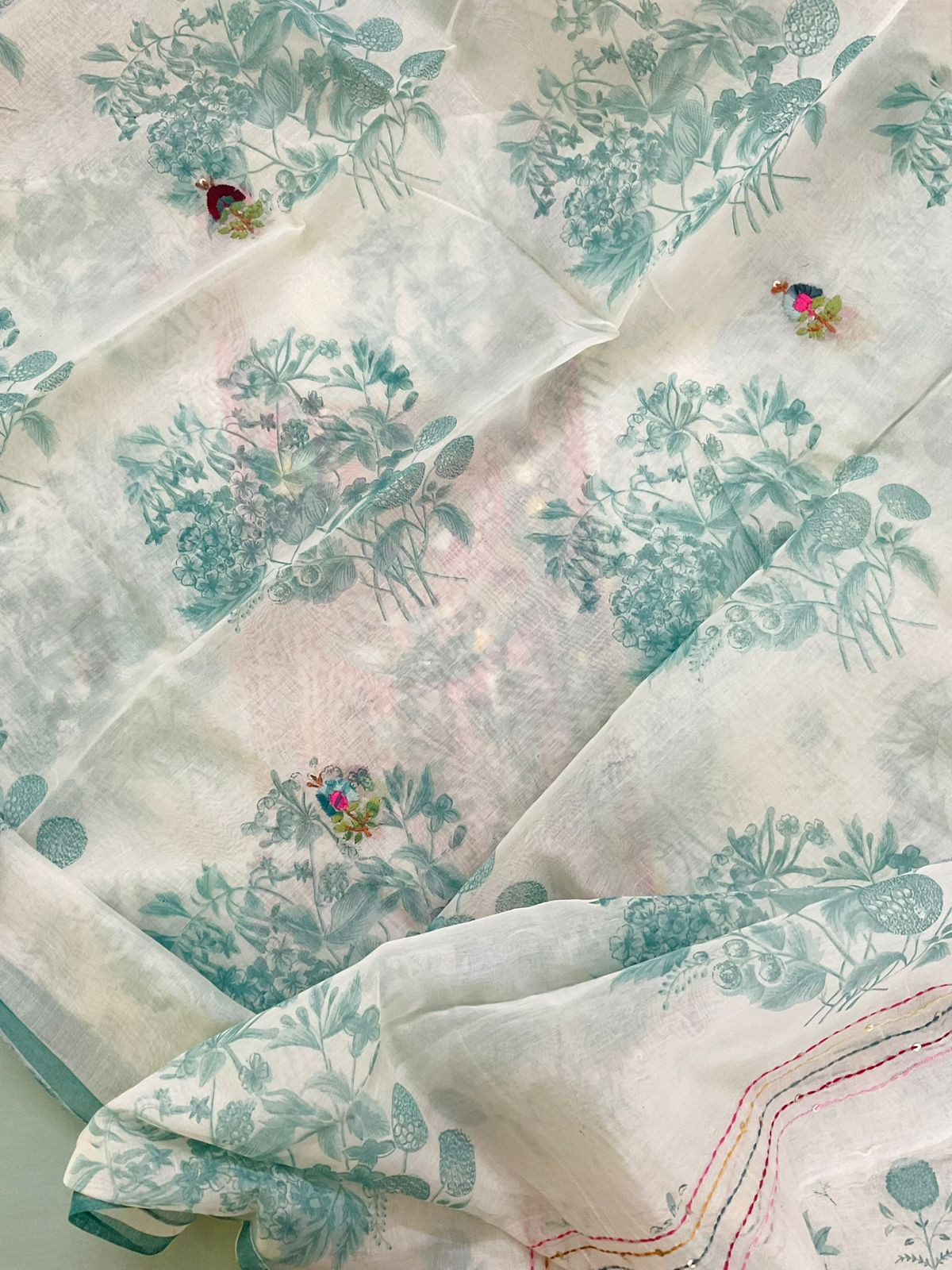 Pure Chanderi Printed Embroidered Suit - Off White