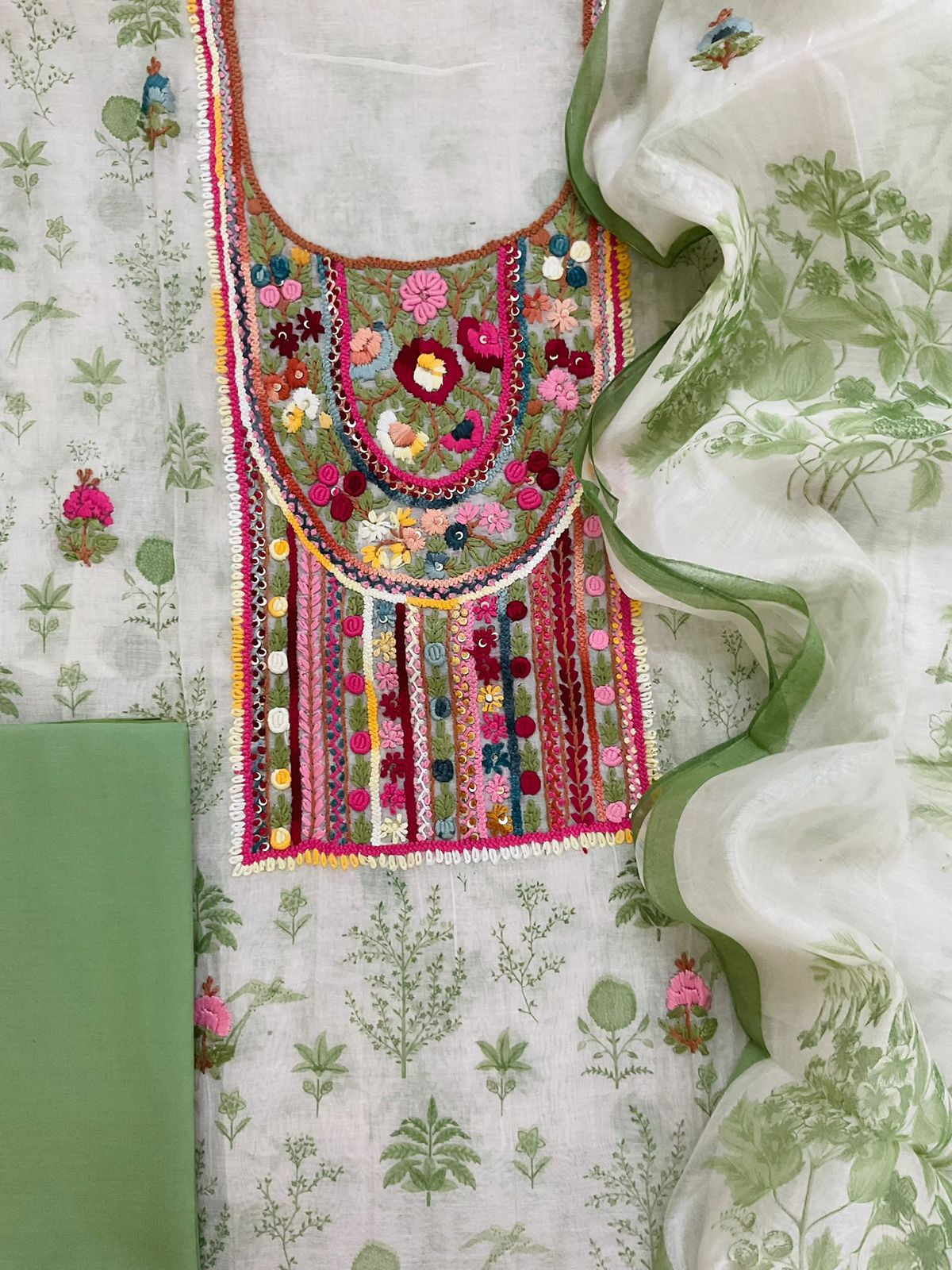 Pure Chanderi Printed Embroidered Suit - Off White