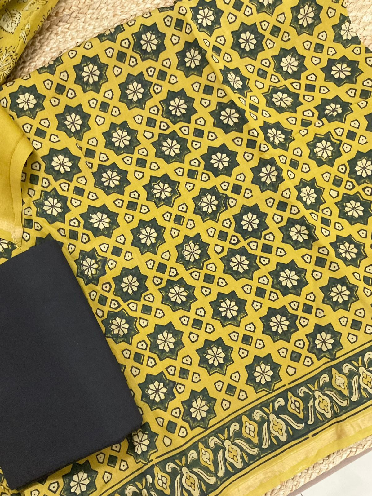 Soft Dola Silk Block Printed Suit - Yellow