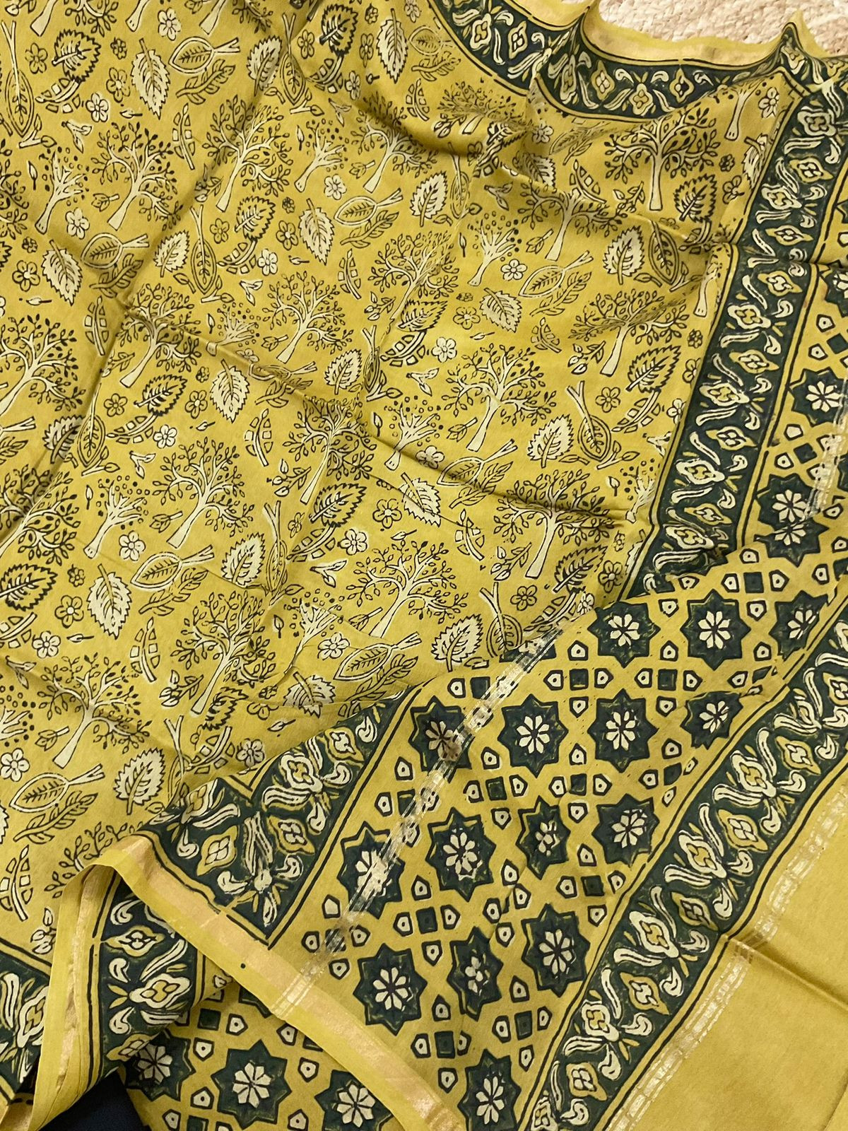 Soft Dola Silk Block Printed Suit - Yellow