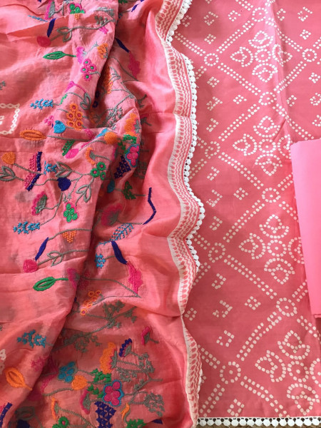 Image of Pure Muslin Silk Printed Embroidered Suit - Pink