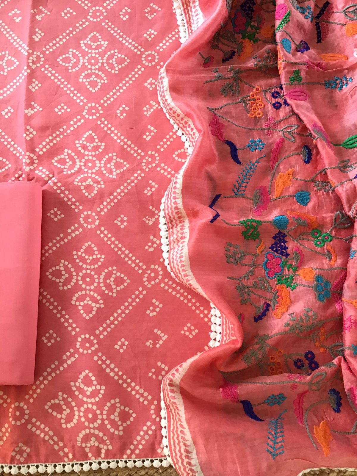 Pure Muslin Silk Printed Embroidered Suit - Pink