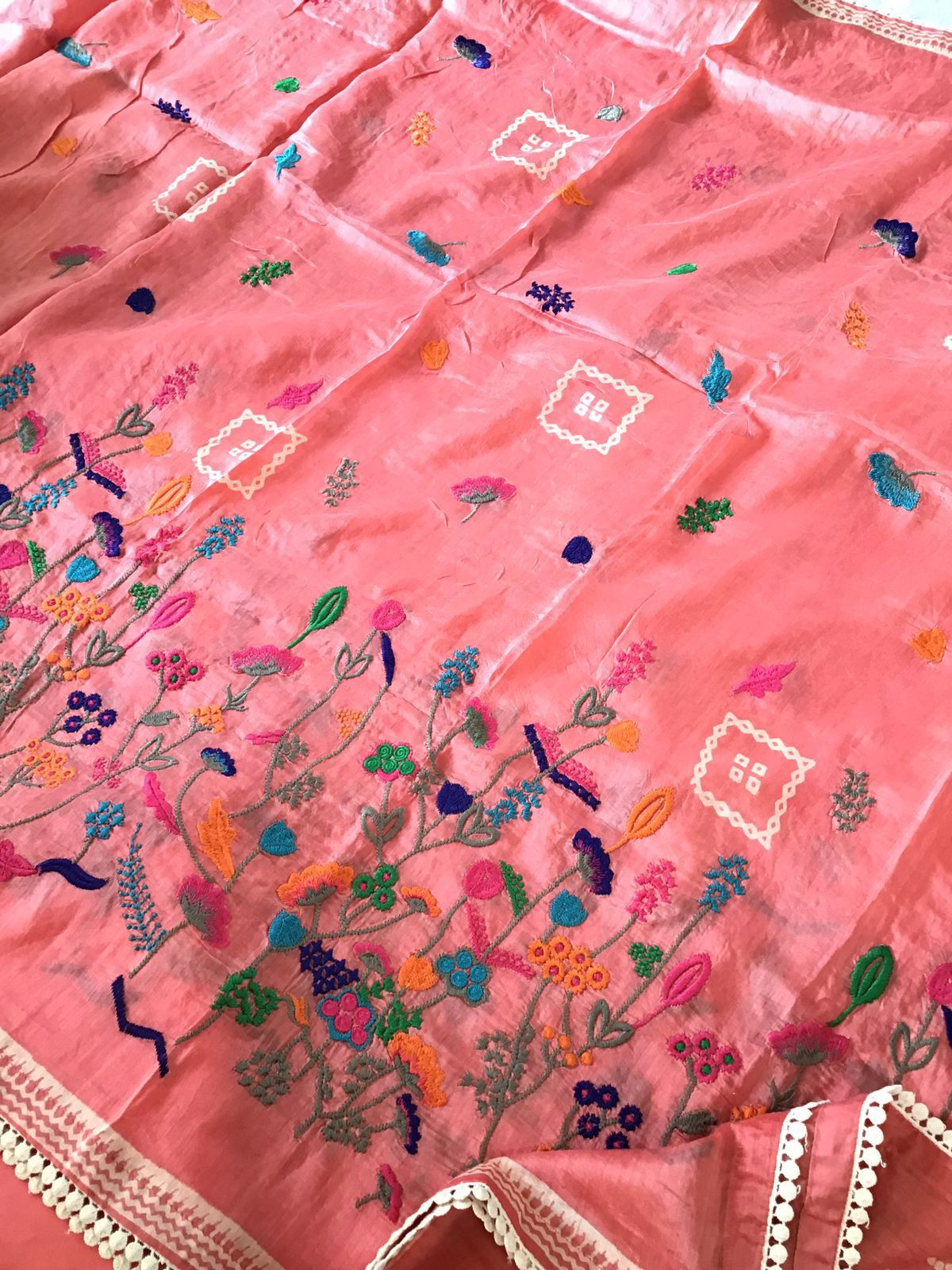 Pure Muslin Silk Printed Embroidered Suit - Pink