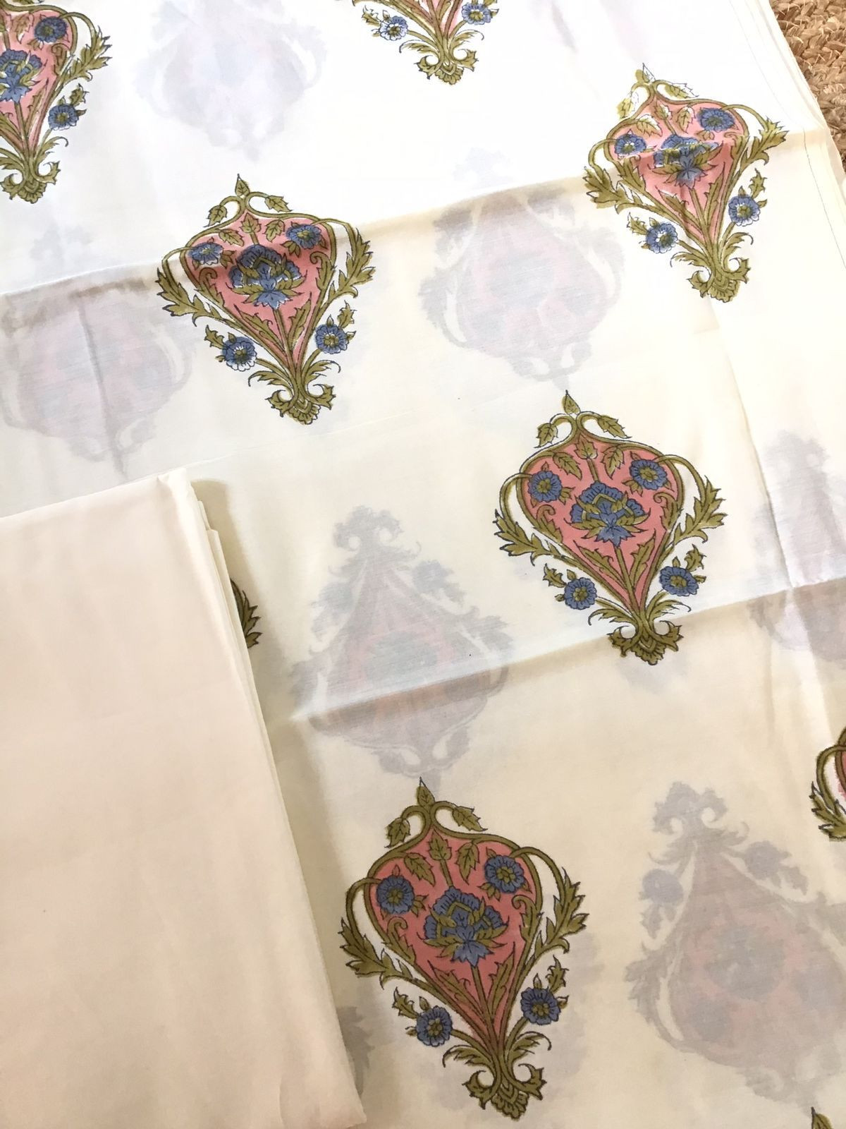 Soft Fine Muslin Silk Printed Suit - Cream