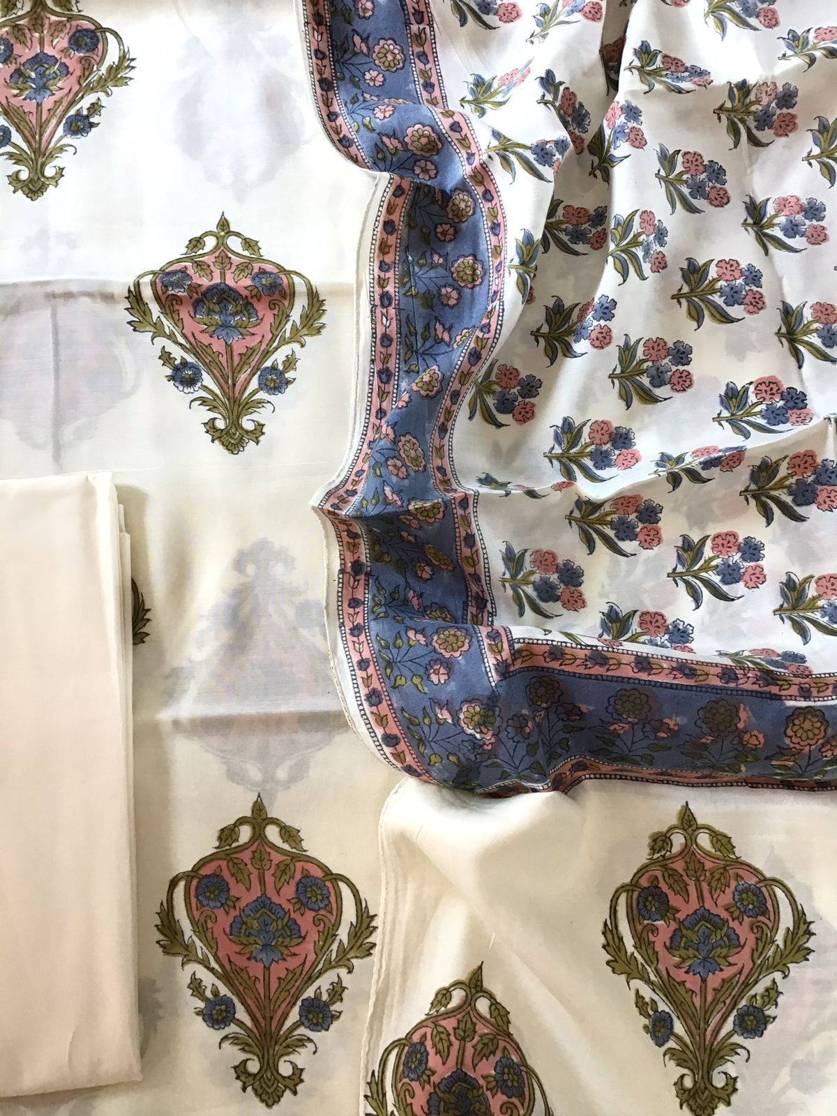 Soft Fine Muslin Silk Printed Suit - Cream