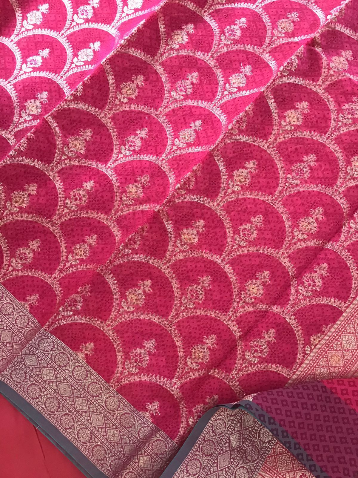 Soft Chanderi Printed Banarasi Weaved Suit - Pink