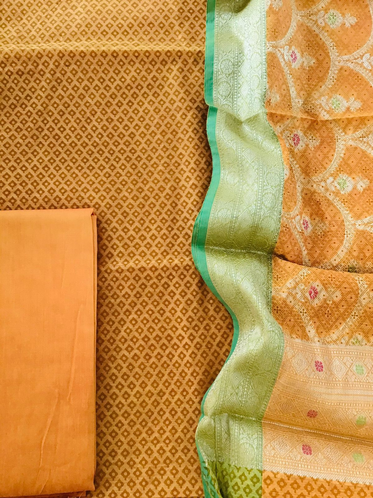 Soft Chanderi Printed Banarasi Weaved Suit - Yellow