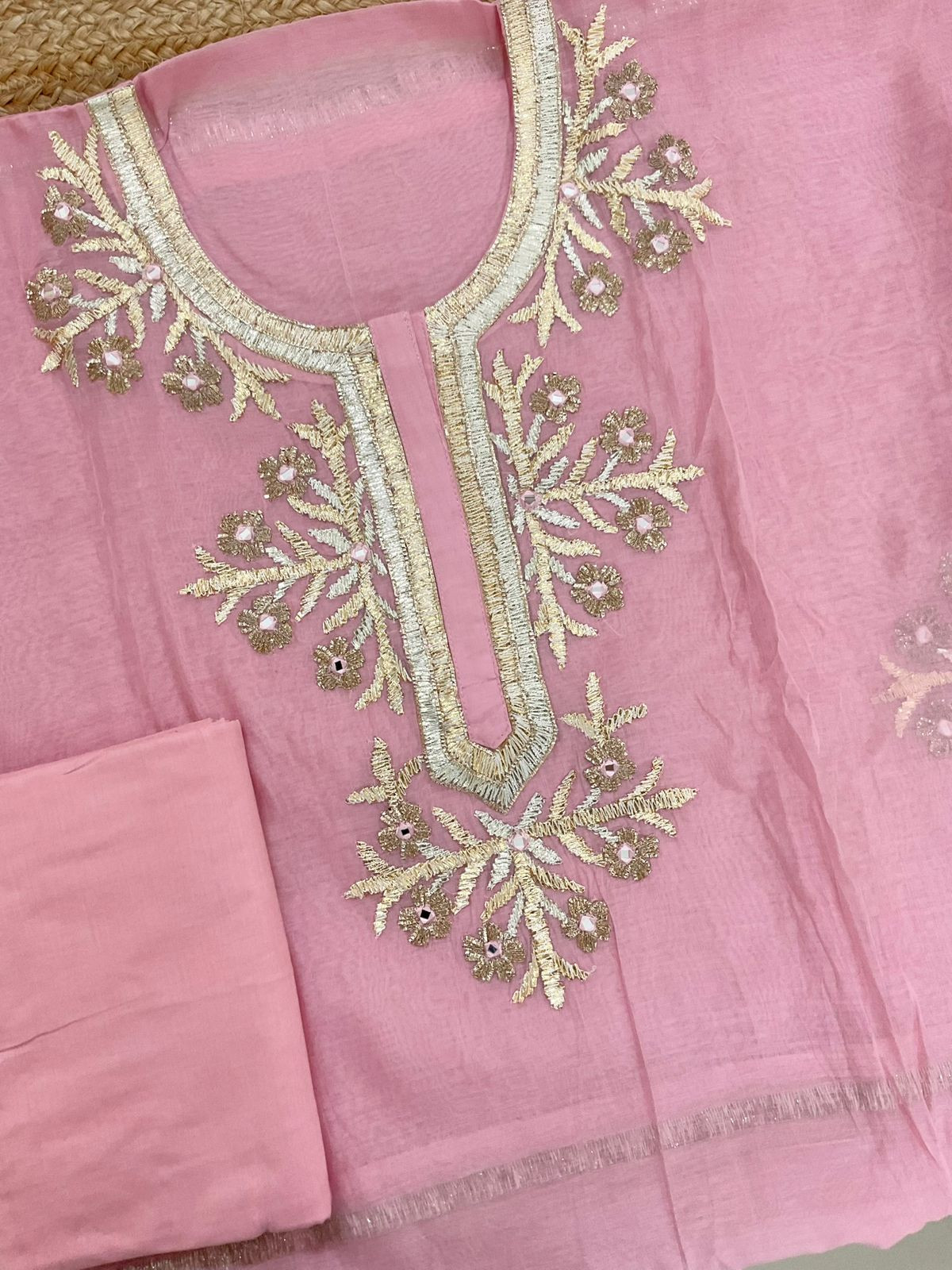 Pure Chanderi Embroidered Suit - Pink