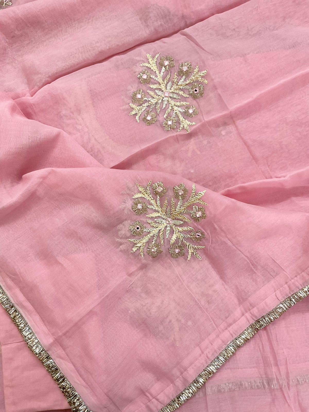 Pure Chanderi Embroidered Suit - Pink