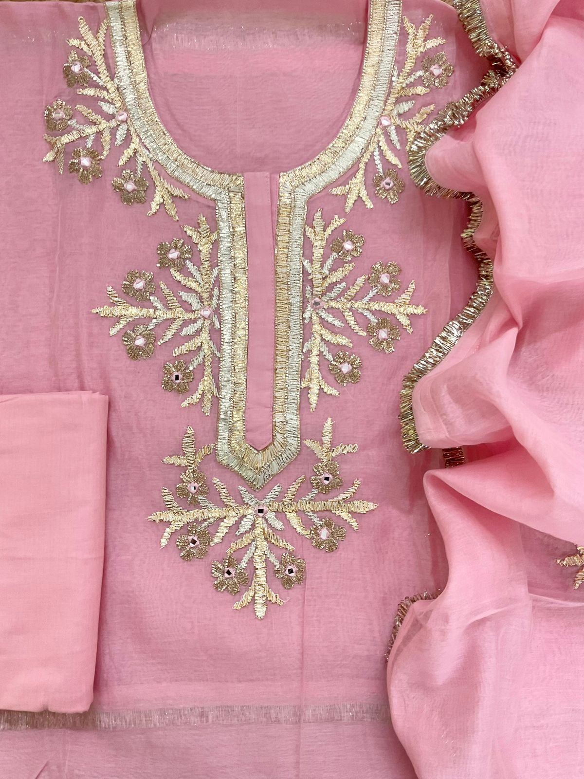 Pure Chanderi Embroidered Suit - Pink