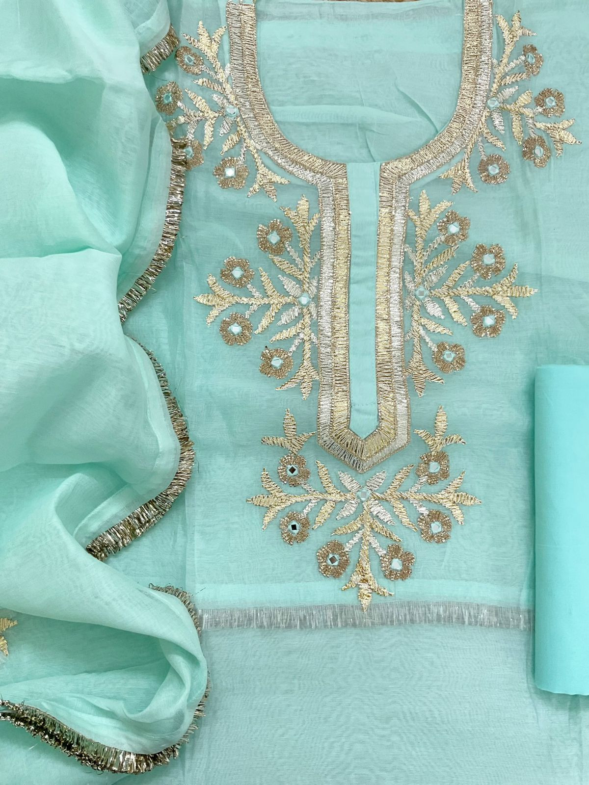 Pure Chanderi Embroidered Suit - Blue