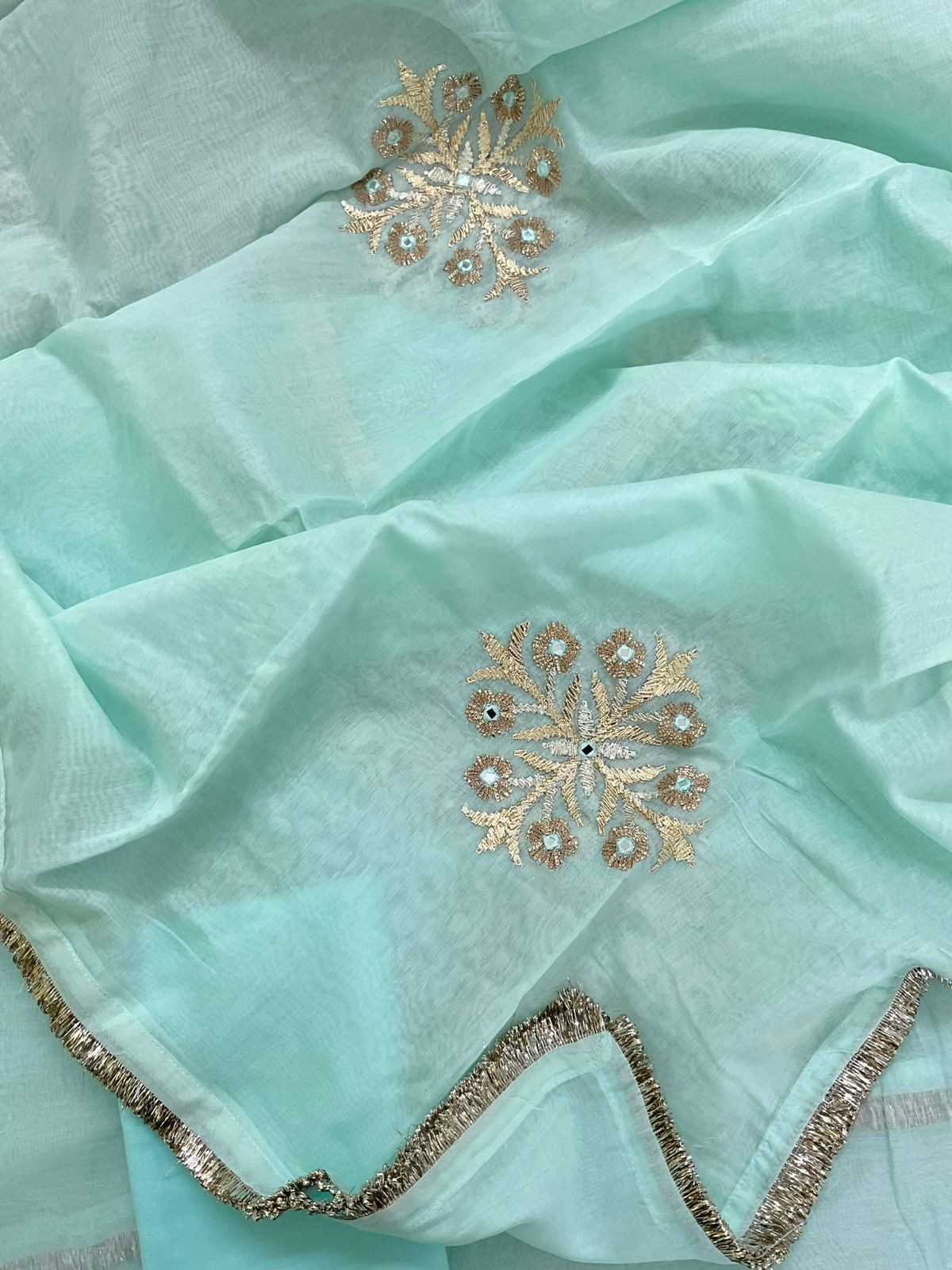 Pure Chanderi Embroidered Suit - Blue