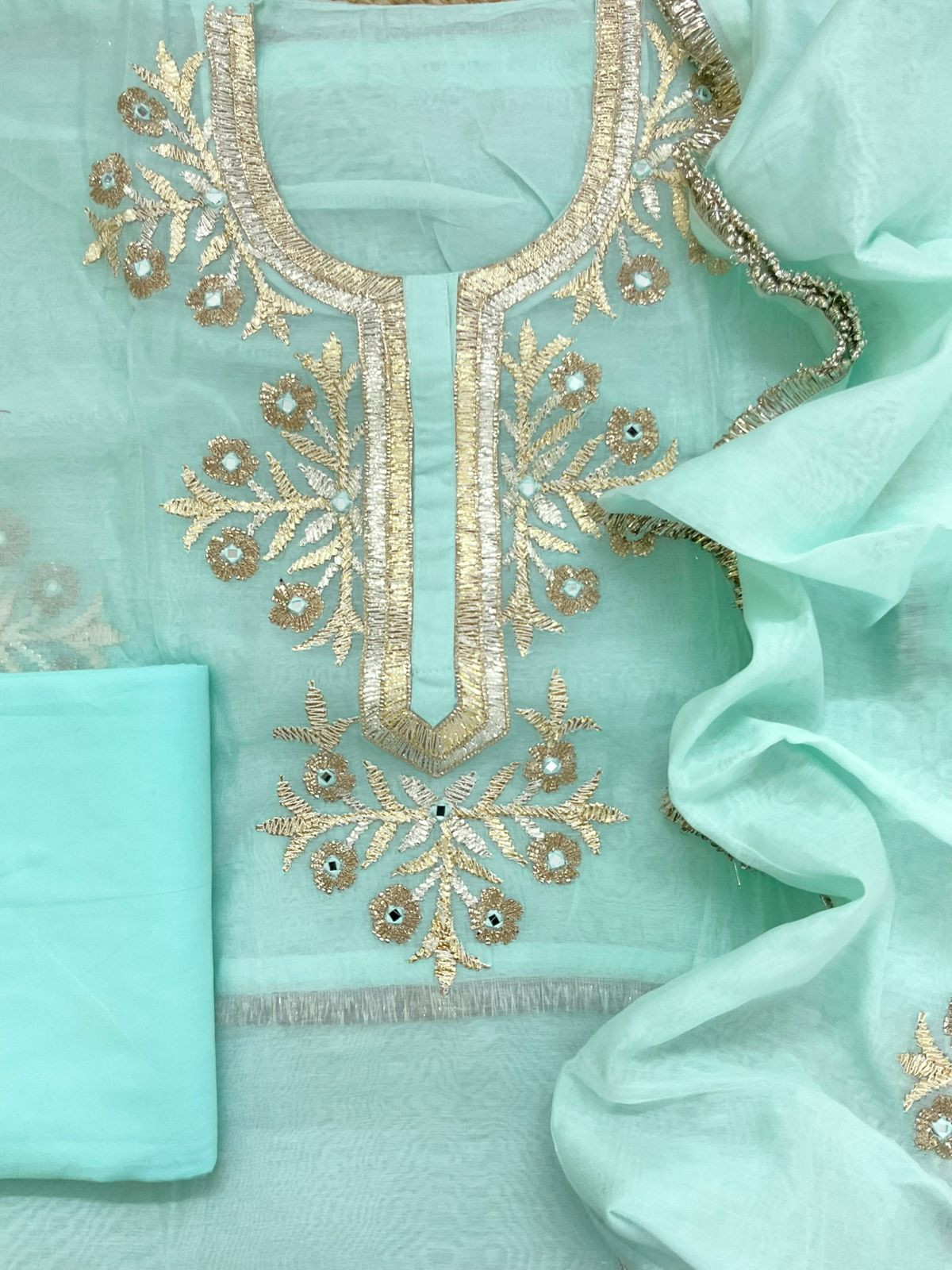 Pure Chanderi Embroidered Suit - Blue