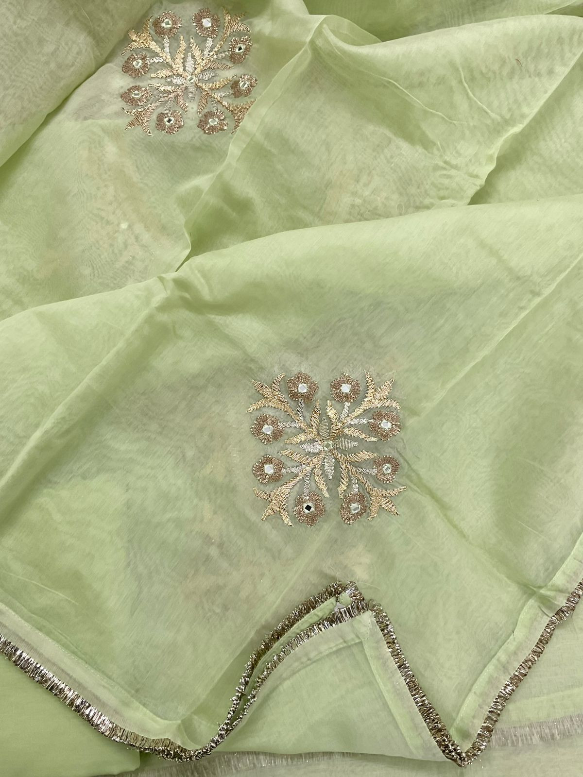 Pure Chanderi Embroidered Suit - Green