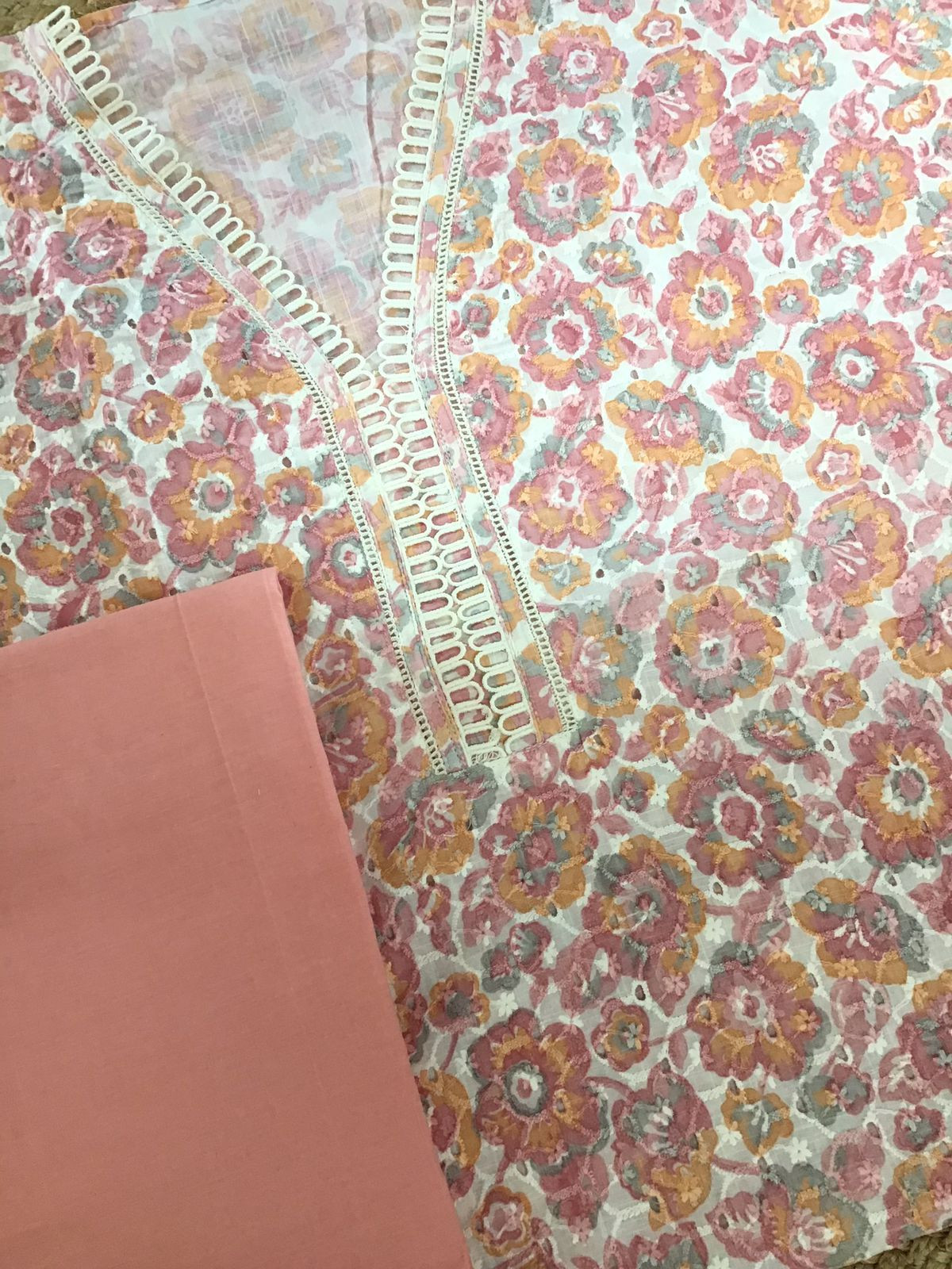 Pure Cotton Printed Hakoba Embroidered Suit - Pink