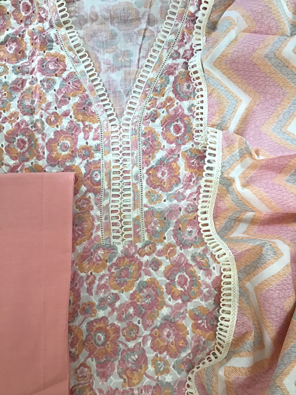 Pure Cotton Printed Hakoba Embroidered Suit - Pink