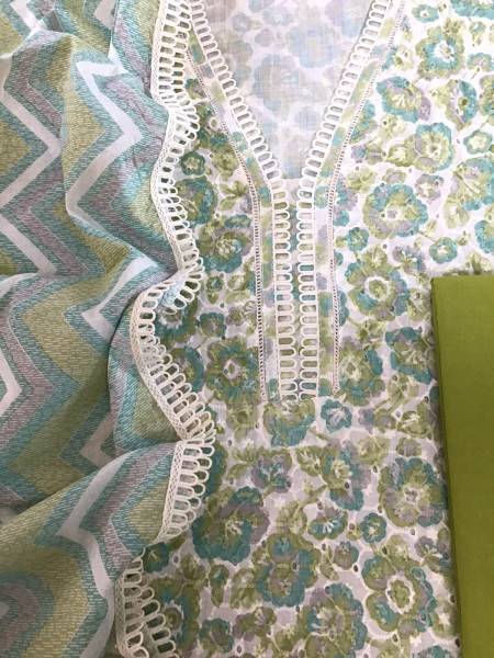 Image of Pure Cotton Printed Hakoba Embroidered Suit - Off White