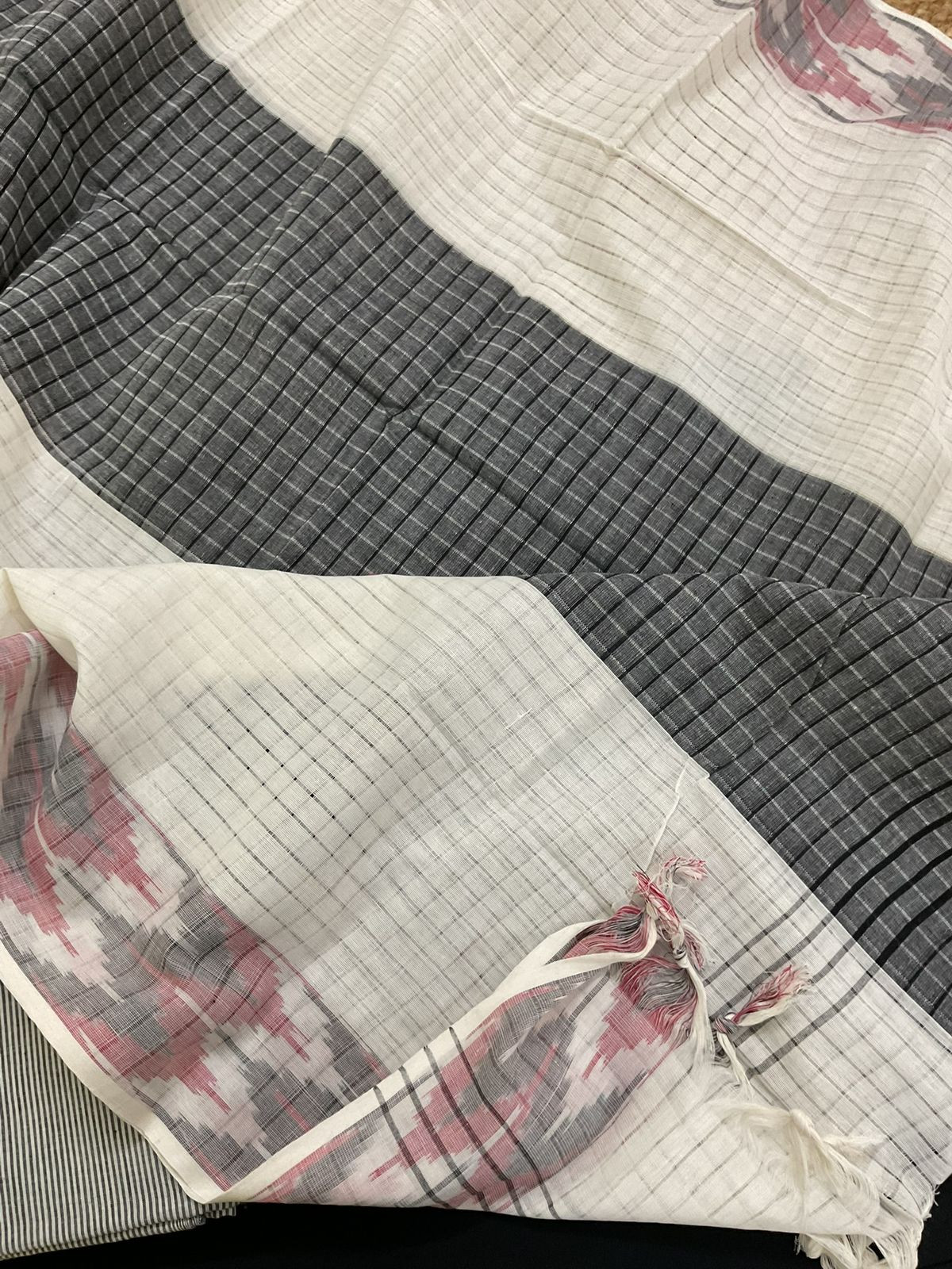 Pure Handloom Cotton Self Weaved Suit - Black