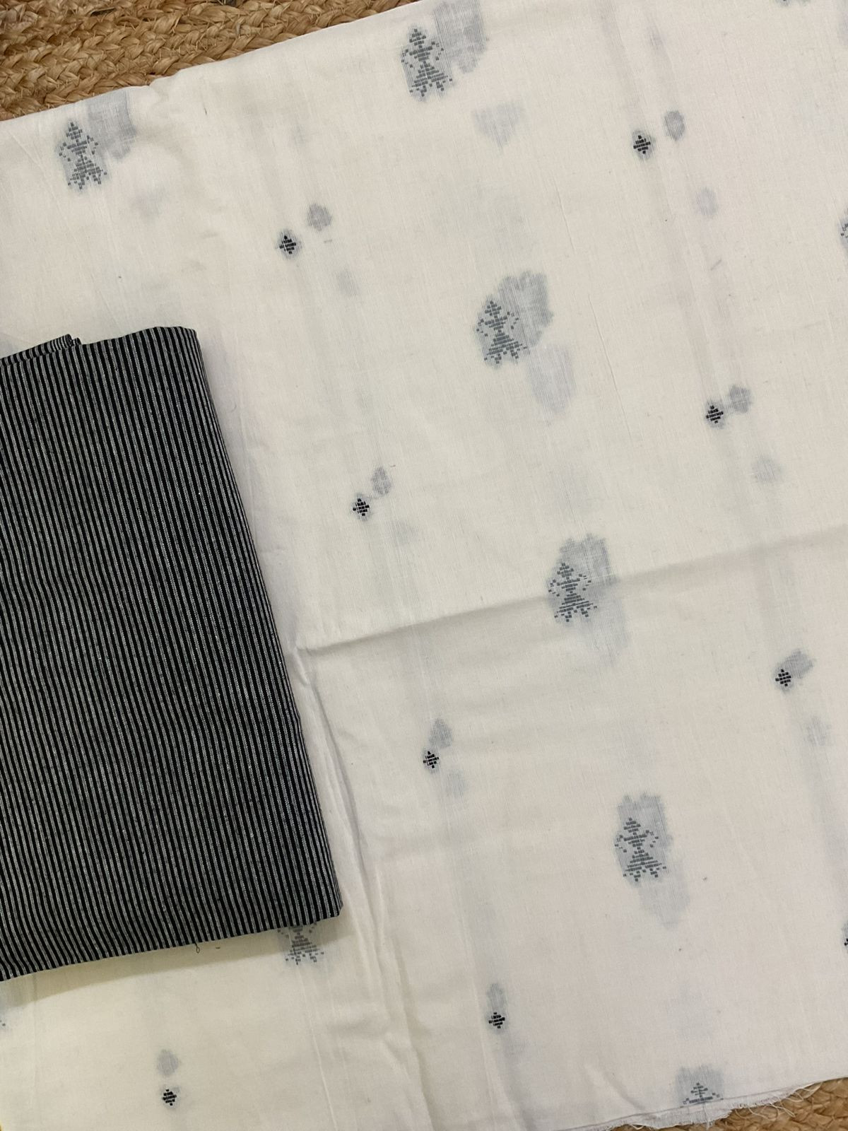 Pure Handloom Cotton Self Weaved Suit - Off White