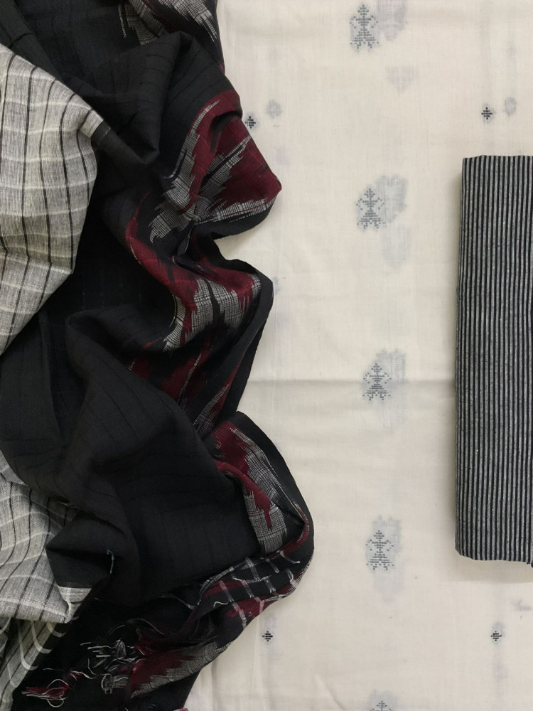 Image of Pure Handloom Cotton Self Weaved Suit - Off White