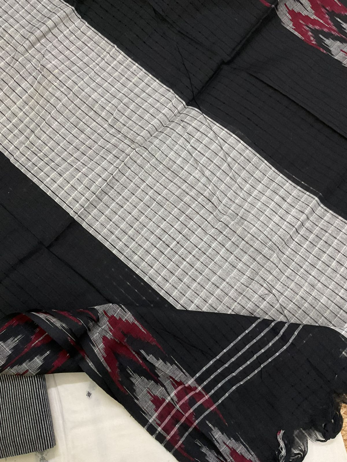 Pure Handloom Cotton Self Weaved Suit - Off White