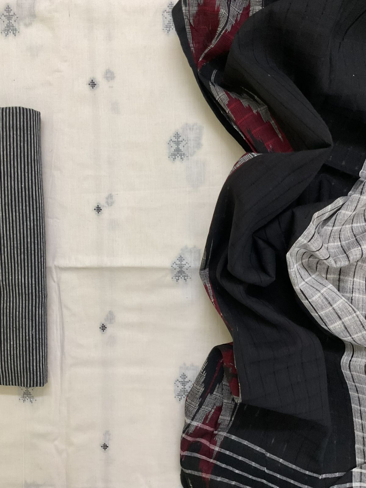 Pure Handloom Cotton Self Weaved Suit - Off White