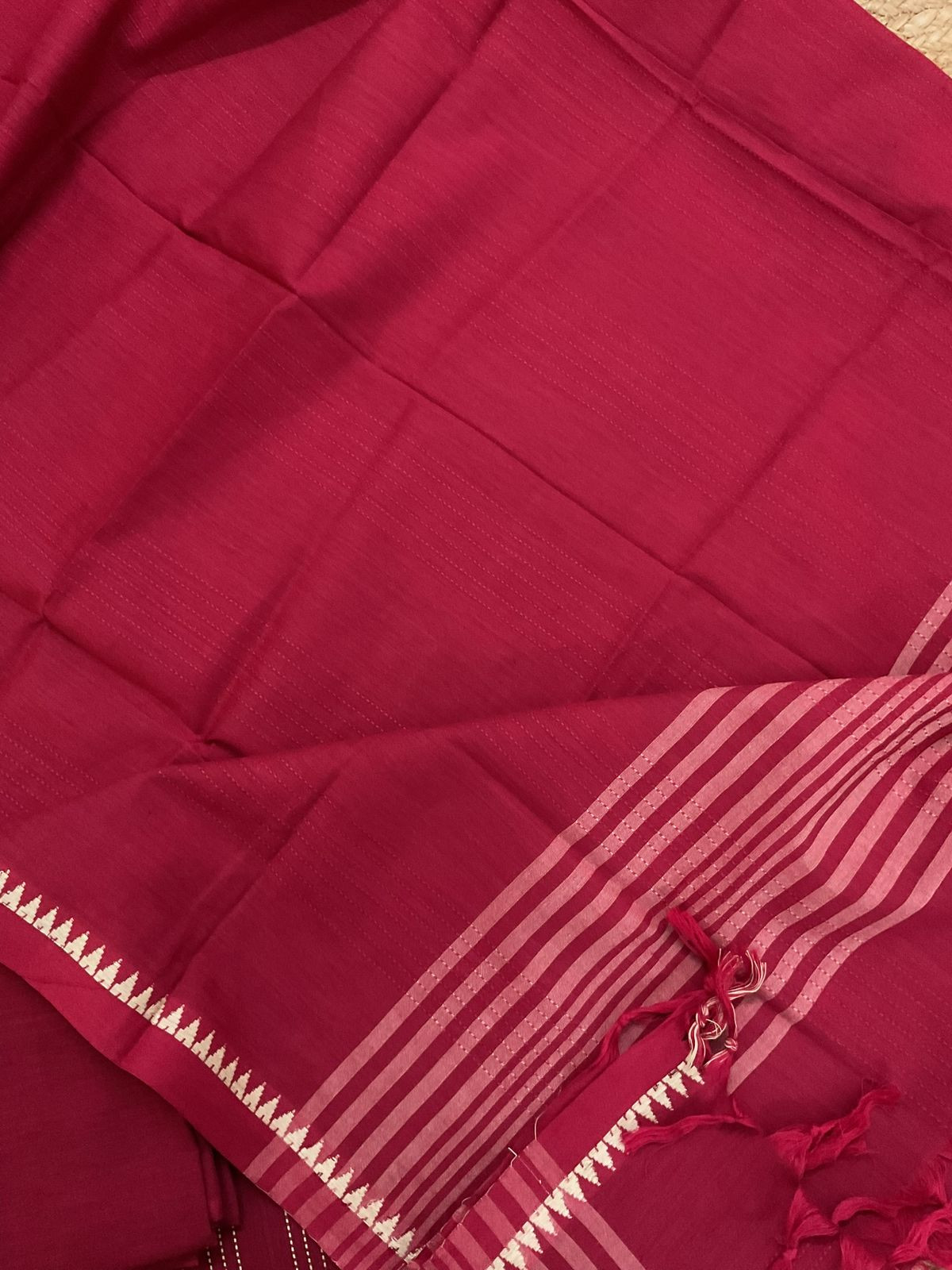 Pure Handloom Cotton Self Weaved Suit - Maroon