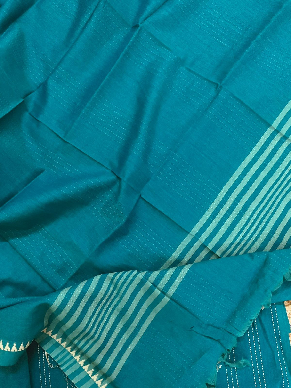 Pure Handloom Cotton Self Weaved Suit - Blue