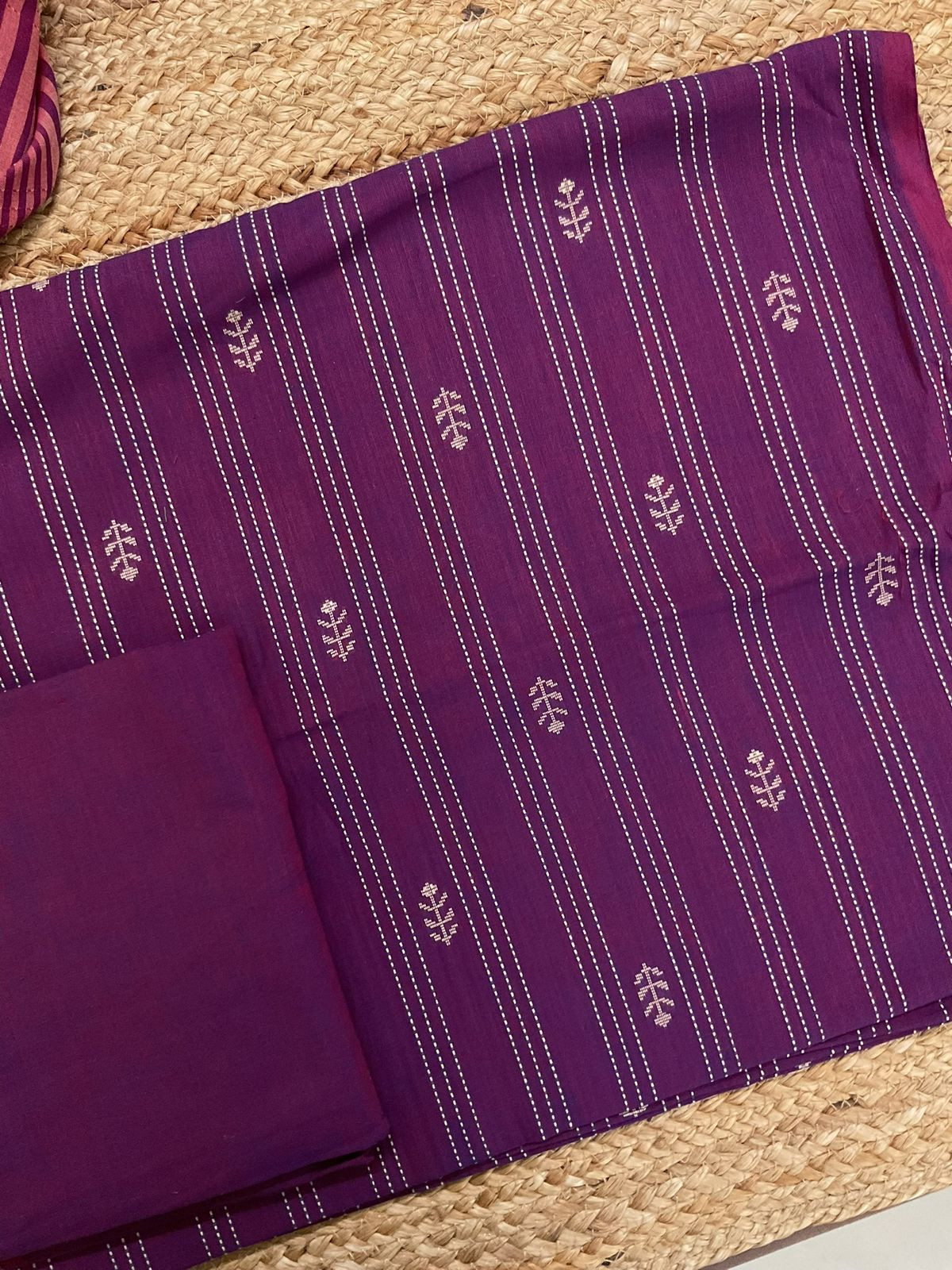 Pure Handloom Cotton Self Weaved Suit - Wine