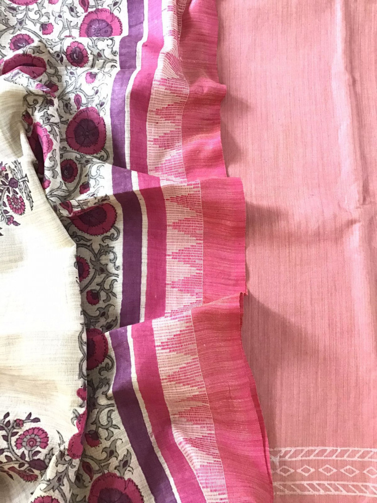 Image of Soft Khadi Silk Printed Suit - Pink