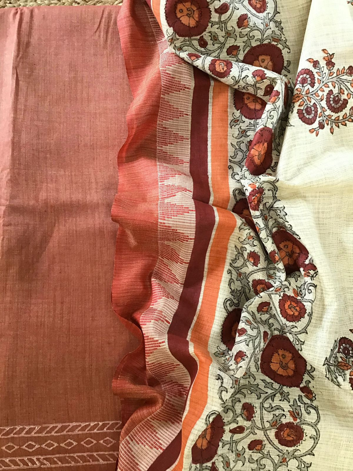 Soft Khadi Silk Printed Suit - Peachish Brown
