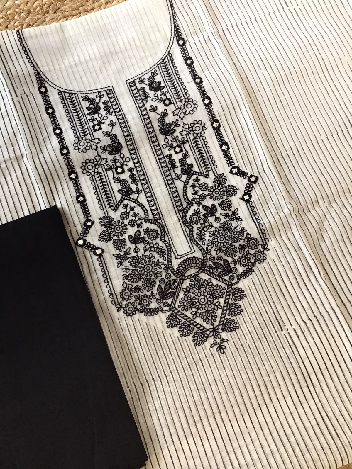 Pure Chanderi Block Printed Embroidered Suit - Off White