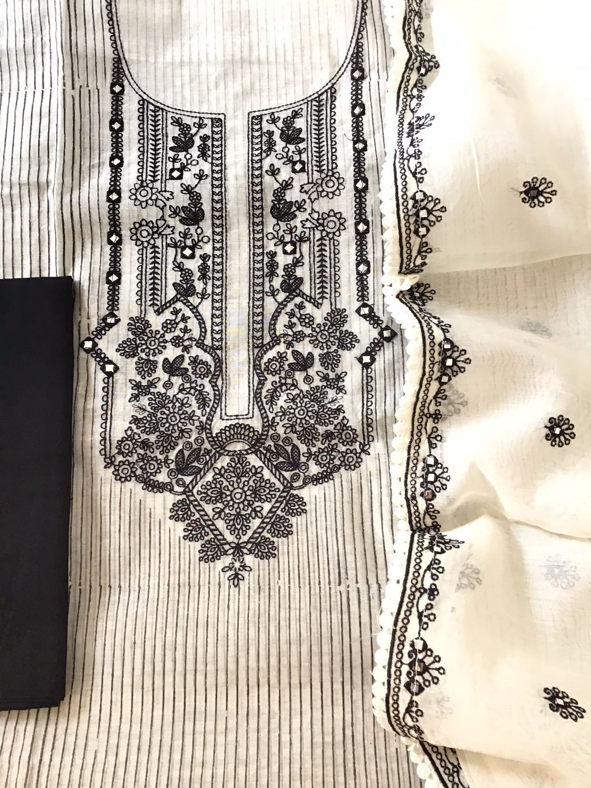 Pure Chanderi Block Printed Embroidered Suit - Off White