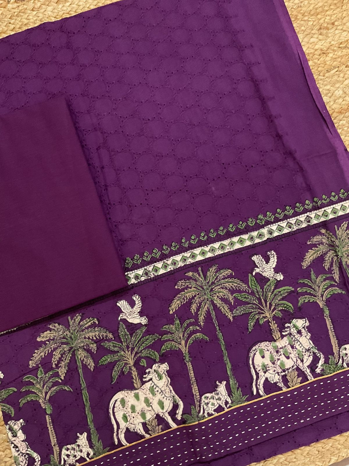 Pure Hakoba Cotton Printed Embroidered Suit - Wine