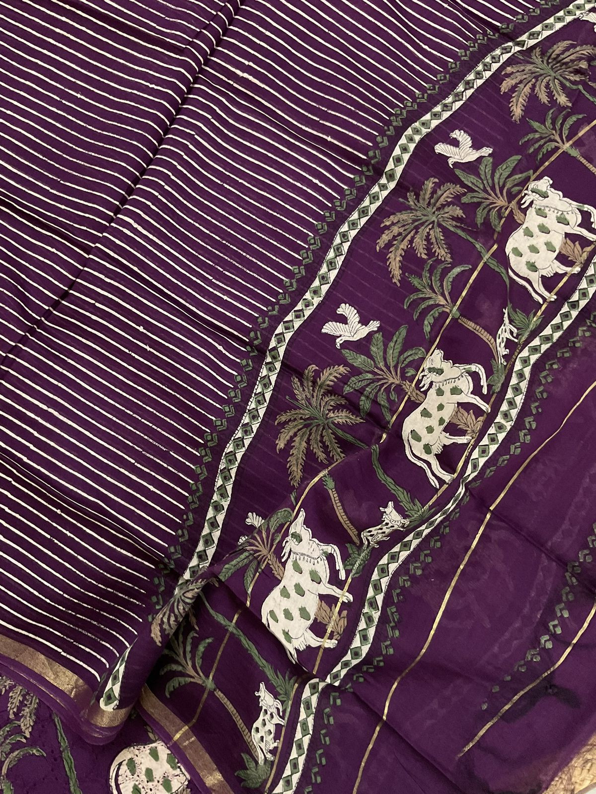 Pure Hakoba Cotton Printed Embroidered Suit - Wine