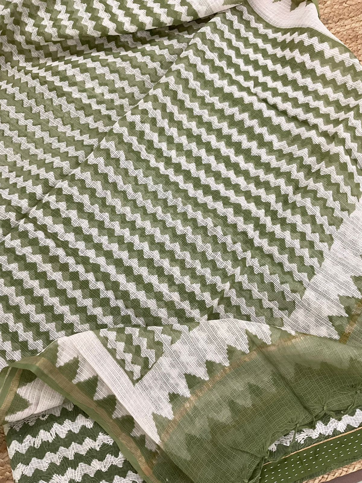 Pure Kota Cotton Block Printed Embroidered Suit - Green